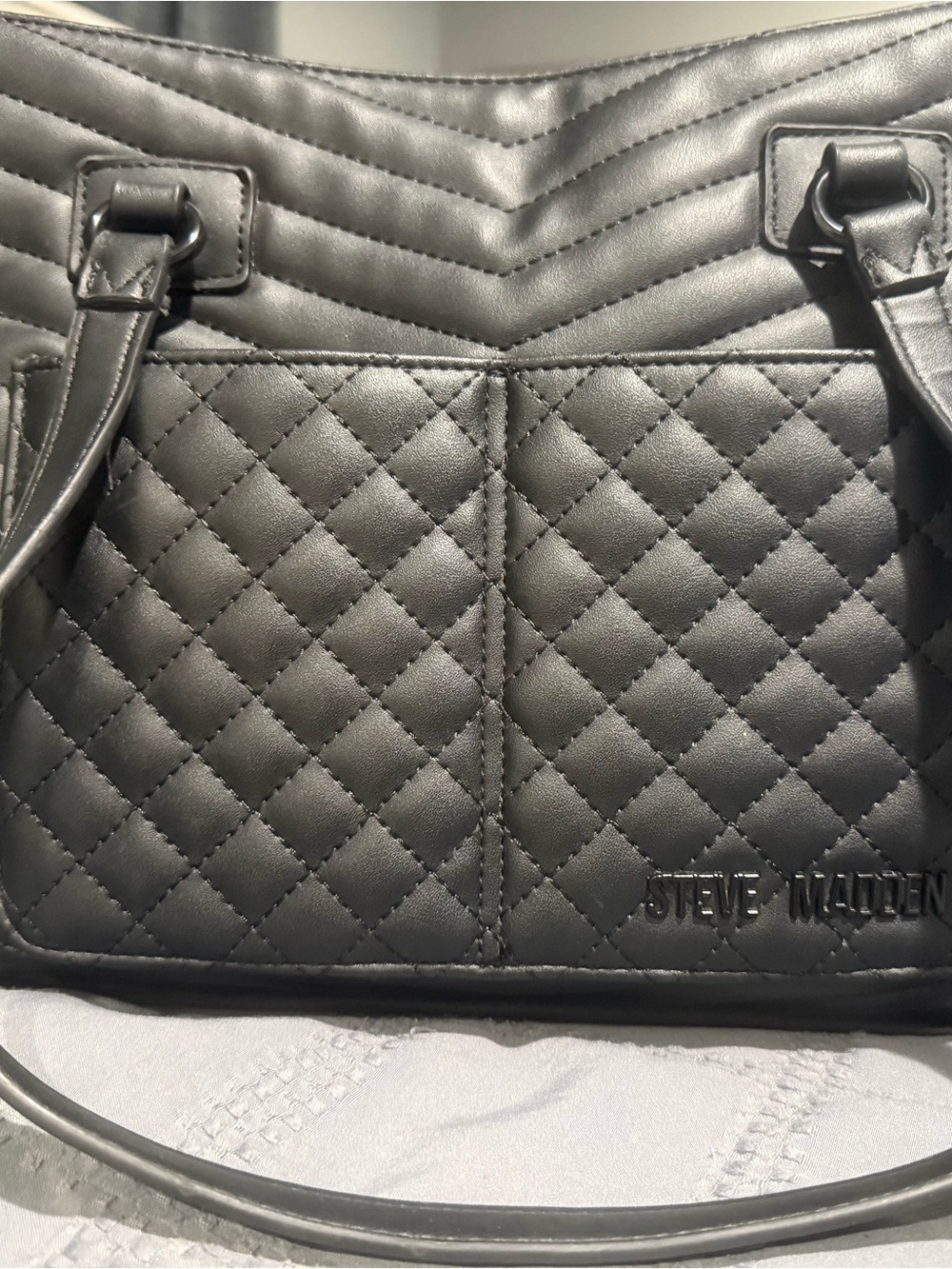 Steve Madden Quilted Black Shoulder Tote